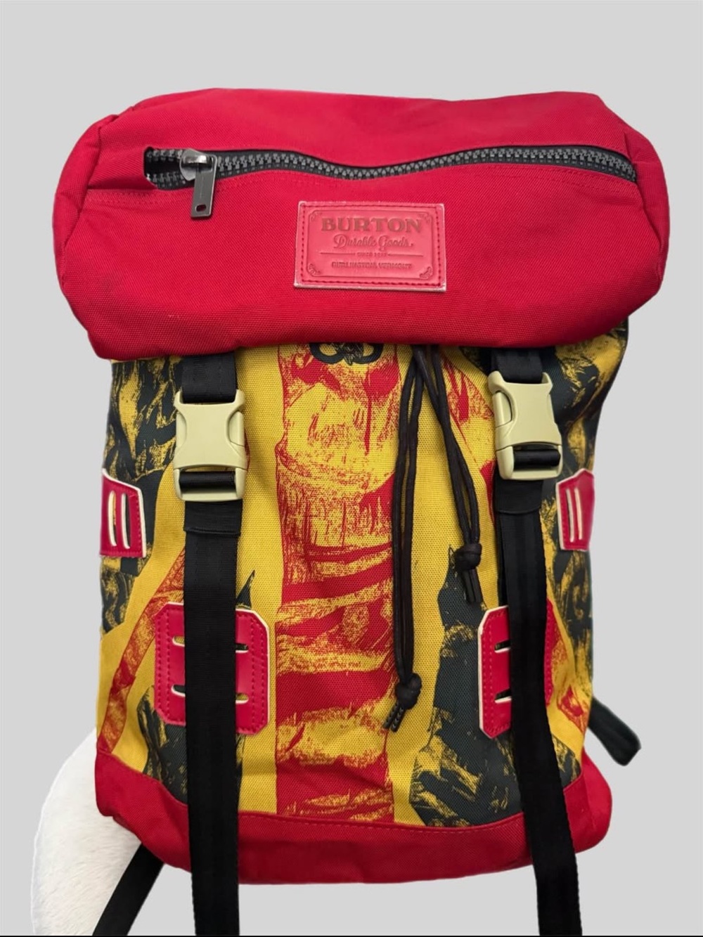 Burton Red and Yellow Graphic Roll-Top Backpack